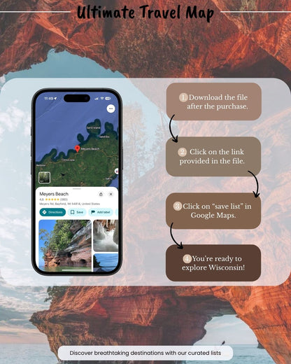 Wisconsin Travel Map showing over 100 places within Wisconsin's stunning landscapes.